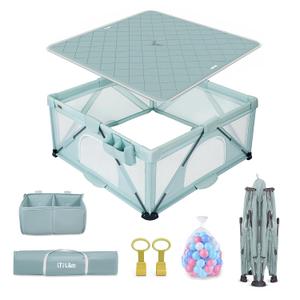 Foldable Baby Playpen, iTiLike Large Playard with Detachable Thicken Mat, Playpen for Babies and Toddlers with Storage Bag, Play Pens with Gate, Indoor & Outdoor Portable Play Yard, Sturdy Baby Fence