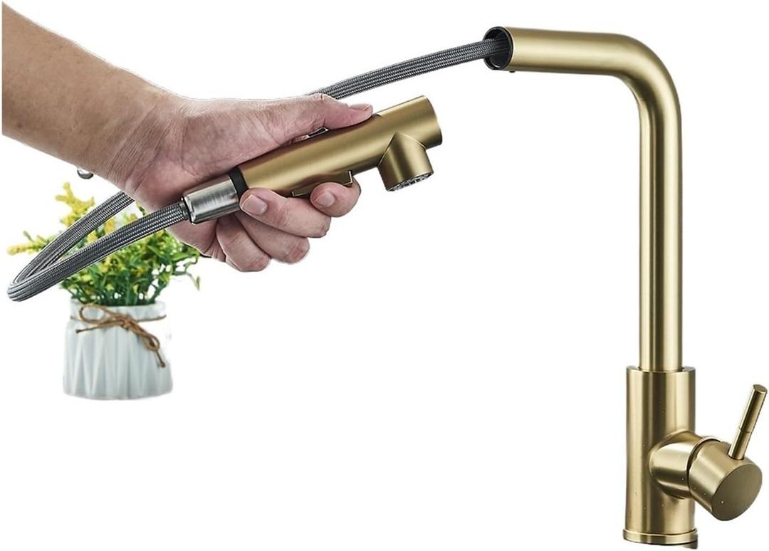 MXCERH Matte Pull-Out Kitchen Sink Faucet 2 Functional Spray Spray Stainless Steel Countertop Mount Kitchen Faucet Hot and Cold Mixer Faucet (Color : Gold)