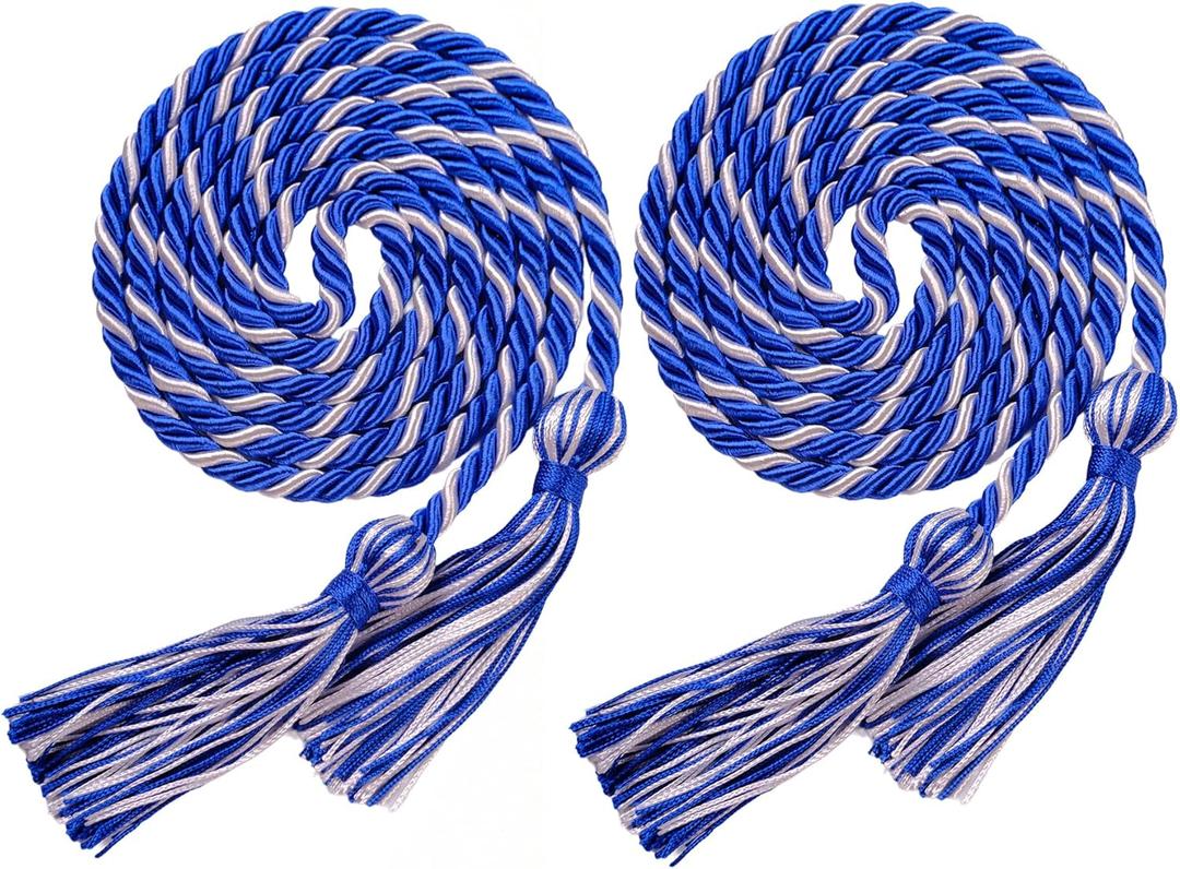 Double Blue and White Graduation Honor Cords for Graduation 2025, National Honors Society Royal Blue and White Cords