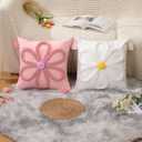 Spring Summer Pillow Covers 18x18 inch Farmhouse Decor White Daisy Pillowcase with Tassels Soft Daisy Embroidered Throw Pillow for Bedroom Sofa Spring Summer Home Decor