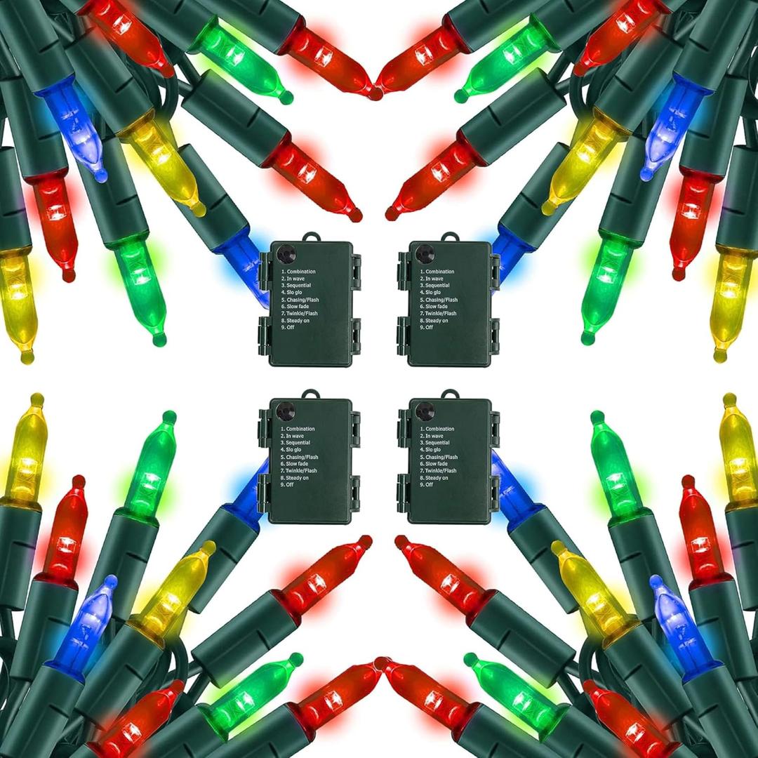 TW SHINE Battery Operated Christmas Lights, 4 Pack Total 200 LED 64 FT Battery Operated String Lights with 8 Modes, Xmas Lights for Outdoor Indoor Wedding Party Home Decorations, Multi Color