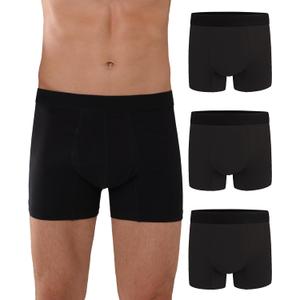 Mens Incontinence Protective Underwear Washable Adult Leak Proof Boxer Briefs with 60 ml Absorbency Trunk 3 Pack (3 Black, 2XL)
