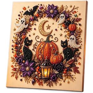 ZHCYPZ Pearl Diamond Painting Kit Halloween Cute 3D Pearl Mosaic Craft Set Holiday Christmas Wall Decor, Handmade Home Decoration Gift, 7.9 X 7.9 Inches