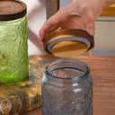 2 pack Decorative Mason Jars with Wooden Lids Colored Glass Kitchen Canister for Coffee Tea Cookie Airtight Vintage Food Storage Container with Embossed Floral Pattern (Blue Crabapple, Small)