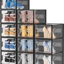 Shoe Storage, 12 Pack X-Large Shoe Organizer for Closet, Shoe Boxes Clear Plastic Stackable Shoe Storage Boxes for Size 13 (Black)