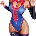 Women's Sexy Cutout Lingerie Set Cosplay Bodysuit 5 Piece with Stocking (Blue, Free Size)