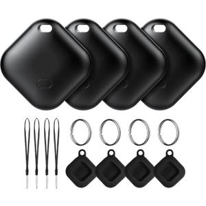 Air Tracker Tag for Android, Tags-4 Pack Luggage Tracker with 4 Case, Works via Google Find Hub App, Bluetooth Tracker Item Finder for Key, Backpack, Travel and Commute, 4 Pack, Black (NOT for iOS)