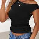 2 x PRETTYGARDEN Womens 2025 Summer Off The Shoulder Crop Cute Tops Sleeveless One Shoulder Ruched Y2K Going Out Tank Top