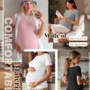 4 Pack Women's Maternity Ribbed Shirts Pregnancy Knit Short Sleeve Tops Boat Neck Lettuce Trim Summer Mama Clothes (White, XXL)