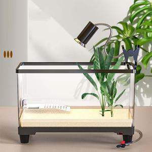 Turtle Tank Aquarium, Large Transparent Turtle Tank Starter Kit with Basking Platform Bottom Drainage, Aquarium Fish Tank for Crabs Fishes 31.5x21.5x18.5cm Tank + Platform (One size)
