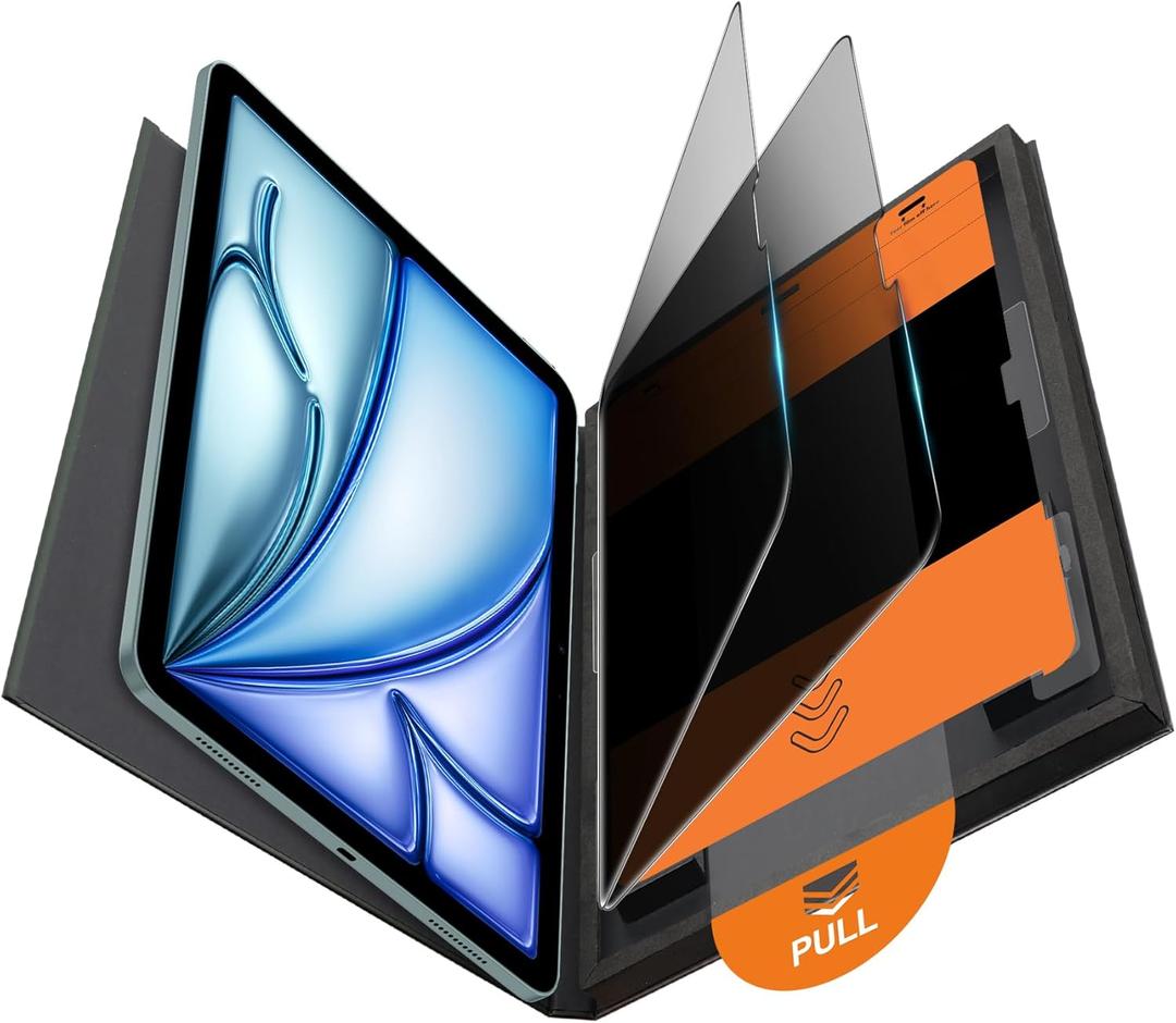 OMOTON Privacy Screen Protector for iPad Air 11 inch M3 M2 (7th&6th Generation, 2025/2024), AntiSpy Tempered Glass with Easy Installation Tray, Case Friendly, Compatible with Apple Pencil, 2 Pack