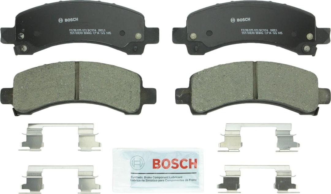 BOSCH BC974 QuietCast Premium Ceramic Disc Brake Pad Set- Compatible with Select Cadillac Escalade; Chevrolet Avalanche, Express 2500/3500, Suburban, Tahoe; GMC Savana 2500/3500, Yukon, Yukon XL; REAR