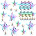 45 Pcs 3D Glitter Star Decorations Back to School Work Stars Centerpiece 3 Sizes Standing Hanging Decor for School Centerpiece Starry Movie Night Themed Party Decor(Rainbow,Iridescent)