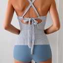 B2prity Women's Tankini Swimsuits Tummy Control Ruched Two Piece Bathing Suit V Neck Wrap Tie Back Swimwear with Shorts (M)