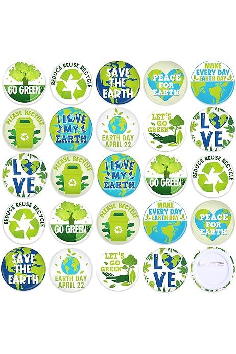 60 Pcs Happy Earth Day Buttons Pins Bulk Environmental Protection Pinback Buttons Save The Earth Round Badges for Hats Backpacks Decorations Gifts for Earth Day Party Favors Stocking Stuffers (60)