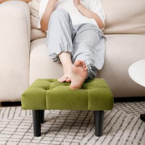 HOUCHICS Small Footstool Ottoman,Velvet Soft Footrest Ottoman with Wood Legs,Sofa Footrest Extra Seating for Living Room Entryway Office(Green 1PACK) (1 PACK)
