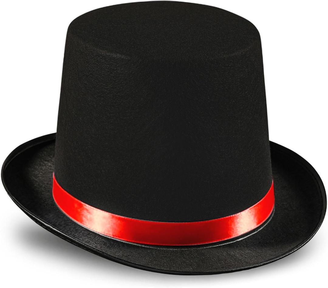 Dress Up America Black Top Hat for Adults  Formal Tuxedo Hat with Trim  Magician Butler Gentleman Costume Accessory (Kids, Red)