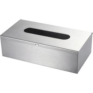 JunSun Rectangular Tissue Box Cover - Napkin Holder, Facial Tissue Storage Box - Decorative Holder for Bathroom, Bedroom, Nightstand, Office - Stainless Steel, Brushed Nickel