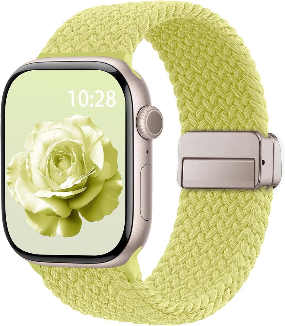 Braided Stretchy Band Compatible with Apple Watch Bands 38mm 40mm 41mm 42mm 44mm 45mm 46mm 49mm Women Men, Soft Nylon Solo Loop Magnetic Sport Strap for iWatch Series 11 10 9 8 7 6 5 4 3 2 1 SE Ultra