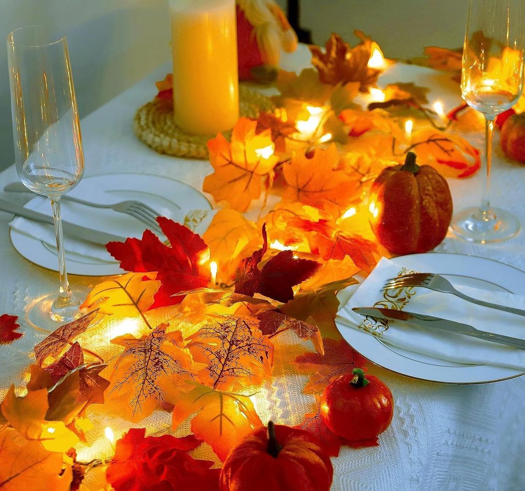 Ouddy Decor 2 Pack Fall Garland with Lights