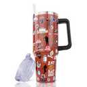 40 oz Football Tumbler with Handle and Straw, Stainless Steel Insulated Cup 40 oz, Reusable Football Coffee Mug with Leak Proof Lid