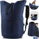 Laundry Bag Backpack, 125L Extra Large Laundry Backpack with Shoulder Straps, Adjustable Extendable Laundry Hamper Bag with 3 Pockets for College, Travel, Camping (Dark Blue)
