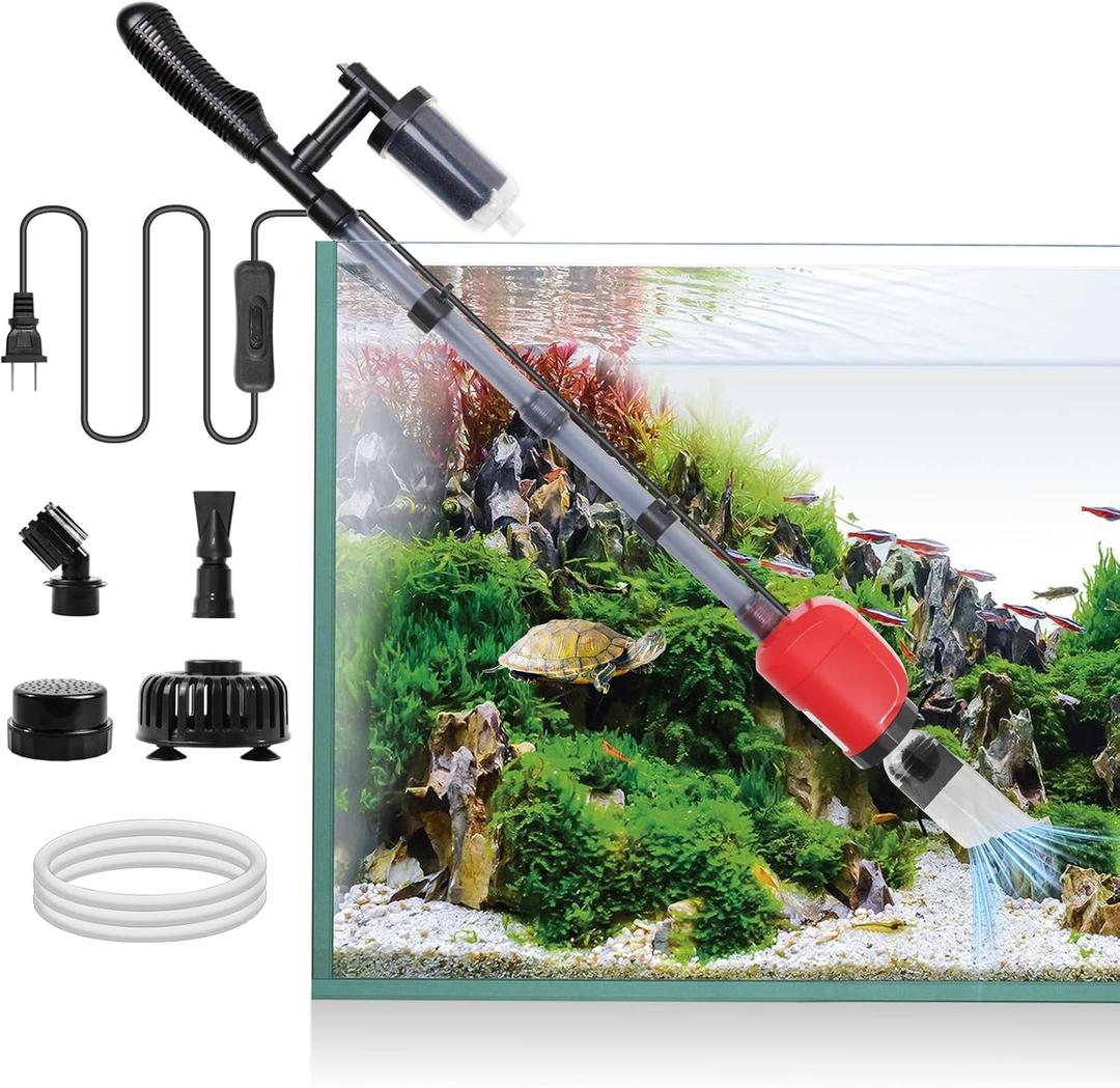 36W Electric Gravel Cleaner for Aquariums, Automatic Fish Tank Vacuum for Water Change & Sand Cleaning, with Adjustable Telescopic Pole for Large Tanks