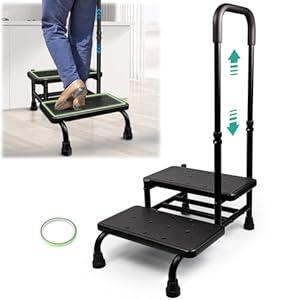 Gyykzz 2 Step Stool with Handle, Height Adjustable Stepping Stool, Step Foot Stool with Non-Skid Platform & Luminous Strip, Holds up to 400 Pounds for Kitchen, RV, Car, Bathtub