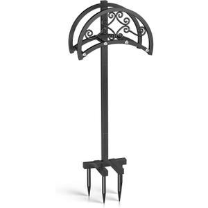 OLV Garden Hose Holder, Heavy Duty Metal Outdoor Water Hose Holder Freestanding Stake with 4 Spikes Holds 150-ft Pipe, Detachable Decorative Hose Stand Hanger Rack for Outside Yard Lawn Farm