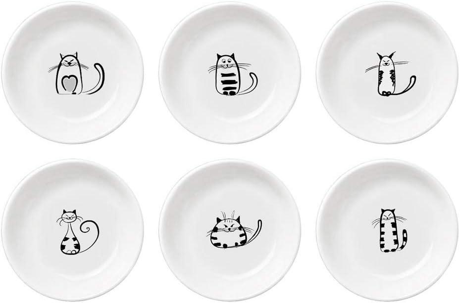 FUYU 6pcs Cute Cat Ceramic Sauce Plate, Snack Plate, Side Dish, 4 inches