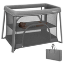 Travel Pack and Play with Bassinet, Portable Playpen for Baby | Foldable Baby Playard, Lightweight Compact Baby Bedside with Storage Bag, Double Zipper Door, Easy Setup, Grey