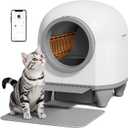 Greesum Self Cleaning Litter Box, 90 L Automatic Cat Litter Box for Multiple Cats with Safety Protection/App Control/Mat/1 Roll Litter Bag (White&Gray)