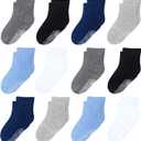12 Pack Non Slip Kids Toddler Baby Socks with Grips for 1-7 Years Boys Girls Cotton Crew Socks Multi Colors (White/Black/Blue/Dark Blue/Gray/Dark Gray)