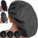 3 Pcs Super Jumbo Adjustable Satin Lined Shower Caps for Long Hair & Braids, Extra Extra Large Shower Cap for Women & Men, XXL Shower Cap with Waterproof Edge for Dreadlocks, Locs (Black) (2X-Large-16.5")