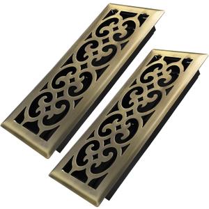 Howeall 4x12 Inches 2 Pack Heavy Duty Walkable Floor Register Easy Adjust Air Supply Lever Floor Vents - Charlotte Design - Vent Cover for Home Floor - Antique Brass