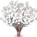 HOHOTIME 36Pcs Christmas Glitter Berries Stems, 9.5 Inch Artificial Christmas Tree Picks for Christmas Tree Decorations Ornaments DIY Crafts Vases Holiday Wedding Home Xmas Decor(White)