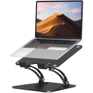 Nulaxy Fully Adjustable Laptop Stand for Desk, Dual Foldable Computer Riser with Heat-Vent, Ergonomic Notebook Holder Portable Office Accessories Compatible with Most Laptops, Black