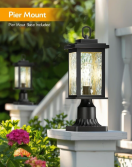 Outdoor Post Lantern Light Fixture with Pier Mount Base, Dusk to Dawn