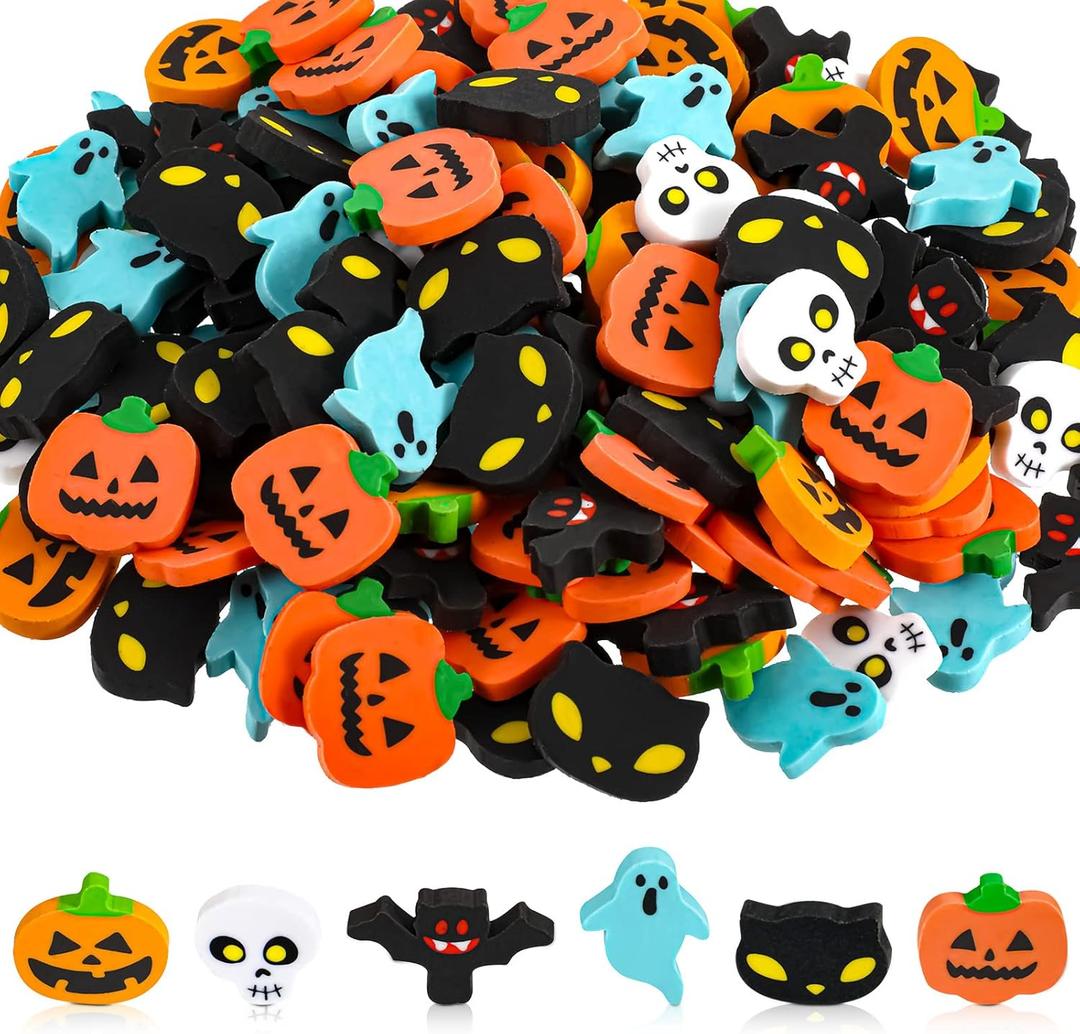 Tenare 150 Pcs Halloween Mini Erasers Bulk, Cute Small Pumpkin Ghost Bat Skull Cat Erasers for Kids Trick or Treat Halloween Party Favors Gifts Bag Filler Teacher Students School Classroom Rewards