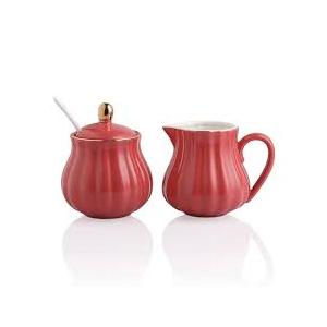 Sweejar Royal Ceramic Sugar and Creamer Set, 3 Piece Set with Cream Pitcher, Sugar Bowl, Sugar Set with Lid & Spoon, Coffee Serving Set Wedding Gift (Watermelon Red) Sweejar Royal Ceramic Sugar and Creamer Set, 3 Piece Set with Cream Pitcher, Sugar Bowl, Sugar Set with Lid & Spoon, Coffee Serving Set Wedding Gift (Watermelon Red)