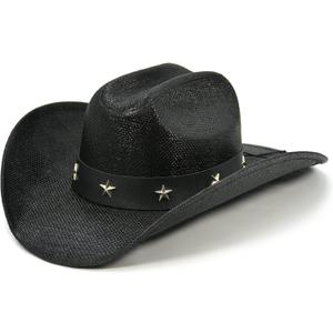FLUFFY SENSE. Cowboy Hat for Women and Men - Straw Cattleman Crease Western Hats with Upgrade 4 inches Shapeable Wide Brim (6 7/8-7 1/2, Black)