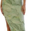 Floerns Women's Floral Print Off Shoulder Short Sleeve Ruched Bodycon Long Dress (Size Medium, Green)