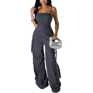 Womens Cargo Jumpsuit Sexy One Piece Outfit Wide Leg Romper Multi Pockets Overalls, Size XL