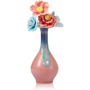 Small Ceramic Cherry Blossom Pink Tall Vase with Four Ceramic Flowers