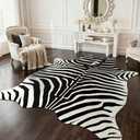 BENRON Premium Zebra Rugs for Living Room Bedroom, Non-Slip Throw Rug for Home Decor, Faux Zebra Print Animal Skin Carpets, Black and White, Ivory, 4.6 x 5.2 ft