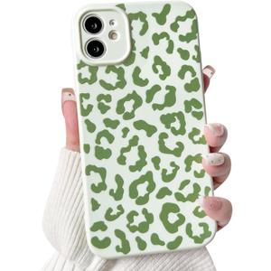 NITITOP Compatible with iPhone 12 Case Aesthetic Cute Leopard Print Pattern for Women Girls Men Trendy Slim Fit TPU Bumper Silicone Shockproof Full Camera Protection Cover - Green
