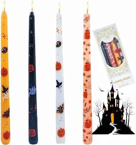 Halloween Candles 4-Pack,Scary Wax Candles for Decor,Pumpkin & Skull Design,Paper Box Gift Set,Perfect for Haunted House,Party,Table Centerpiece,Candle Decor Pack of 3