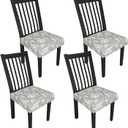 Stretch Dining Chair Seat Covers Set of 4,Dining Chair Slipcovers, Floral Printed Chair Covers,Soft Fabric Washable Upholstered Chair Seat Protector, No Rear Covers for Home Kitchen Dining Room