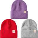 2 x Toddler Beanie Kids Winter Hats Infant Warm Knit Cap Newborn Winter Warm Hat for 0-36 Month Boys Girls (Purple+red+gray)