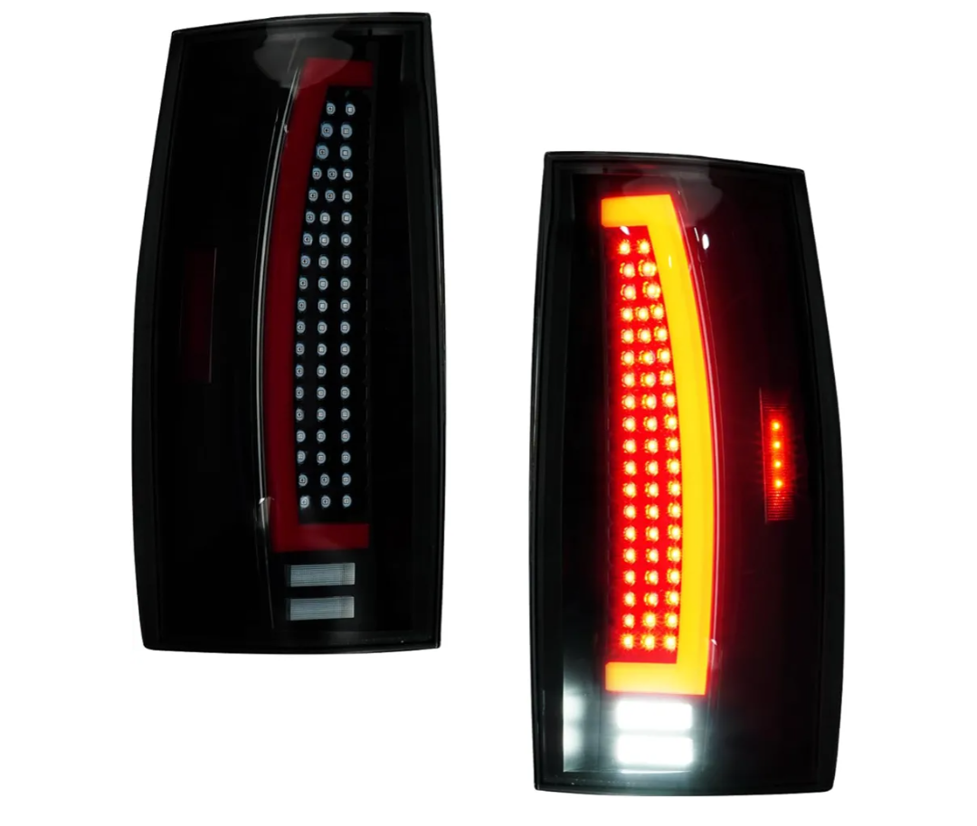 (2 Pack) LED Tail Light Assembly for 2007-2014 Chevy Suburban 1500 2500, 2007-2014 Chevy Tahoe [Only Incandescent Models], Taillight Assembly w/o Blind Spot, Black Housing Smoke Lens